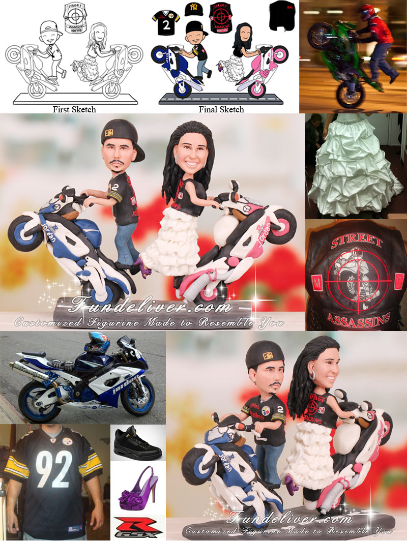 Motorcycle Cake Toppers Couple do Standing Wheelies